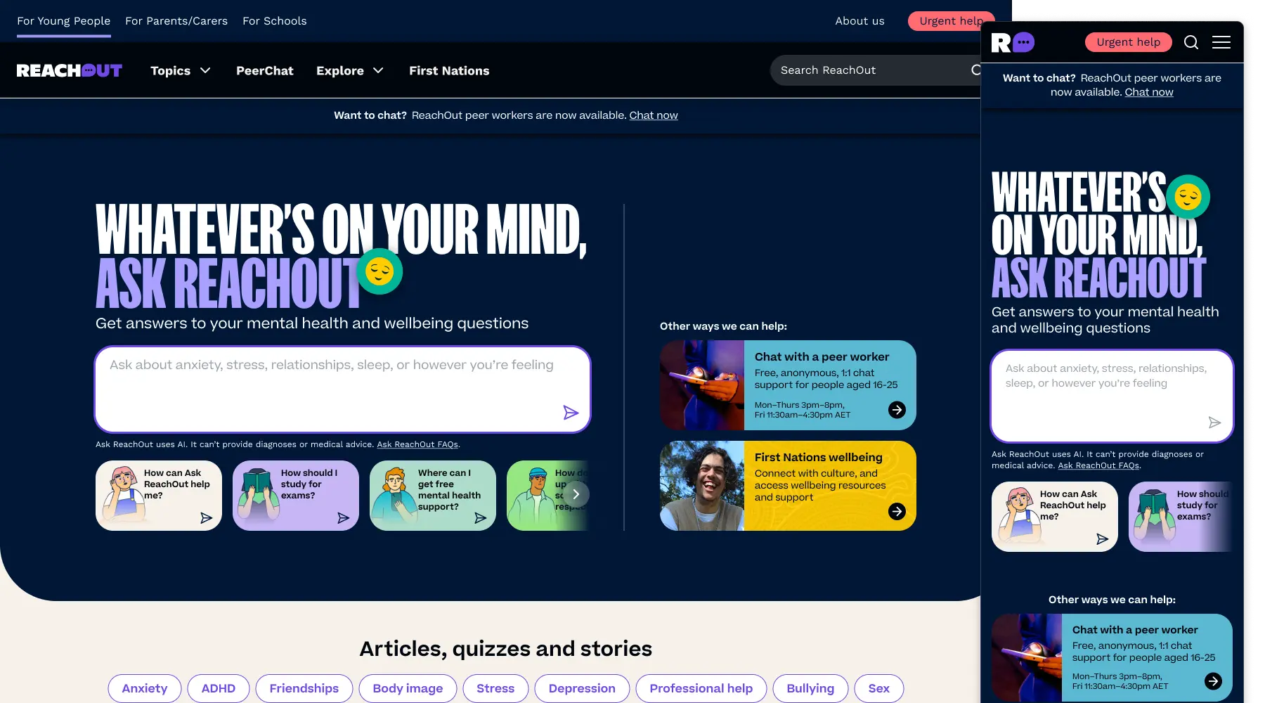 ReachOut homepage