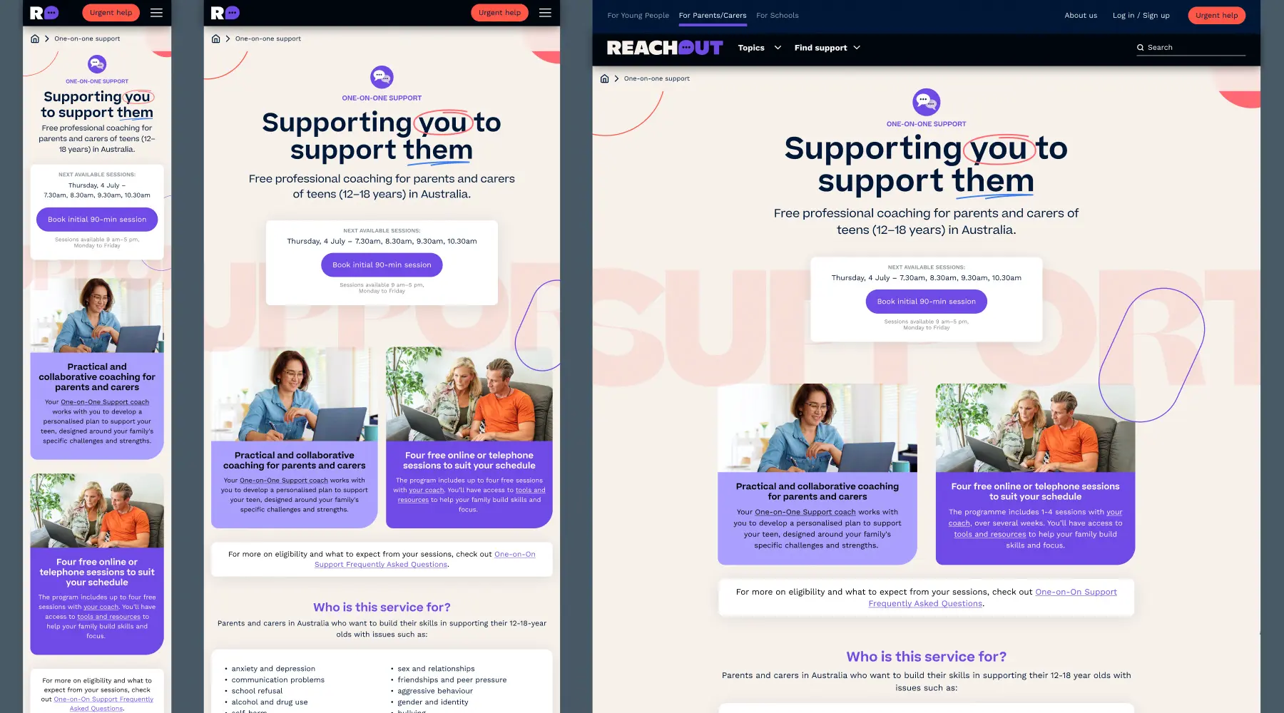 Final landing page designs
