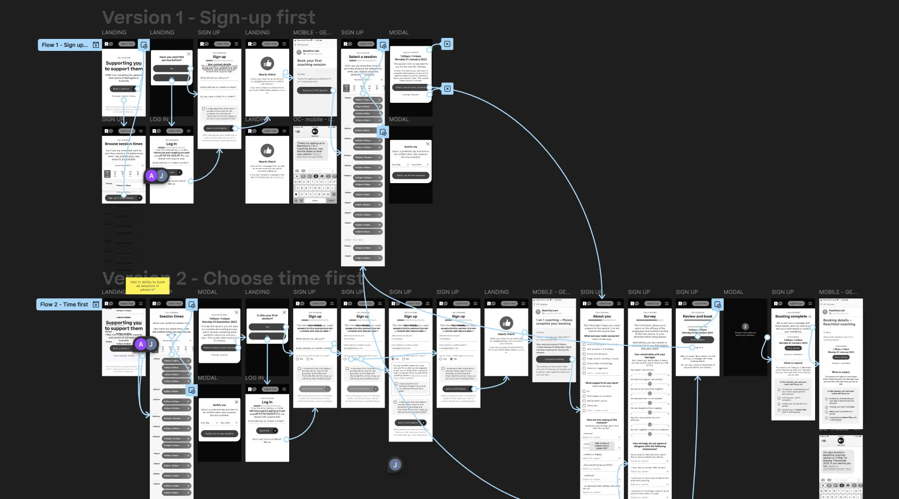 Early wireframes of the onboarding flow
