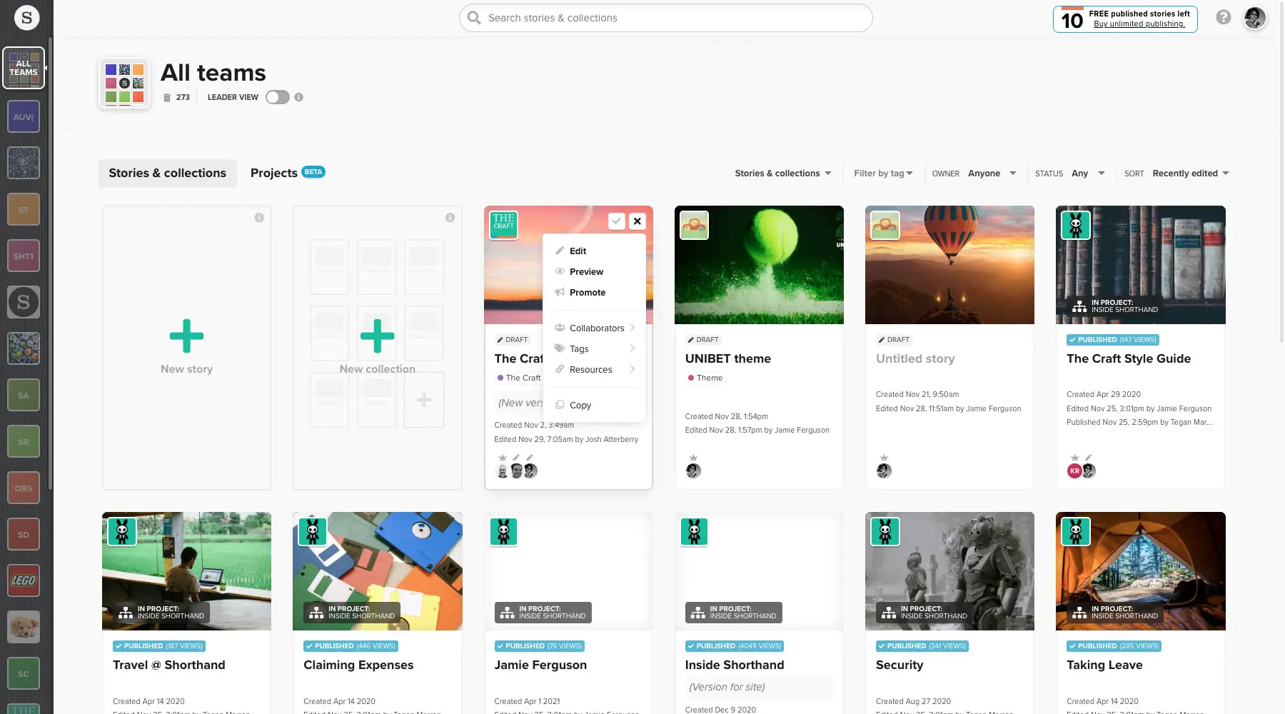 The Shorthand dashboard