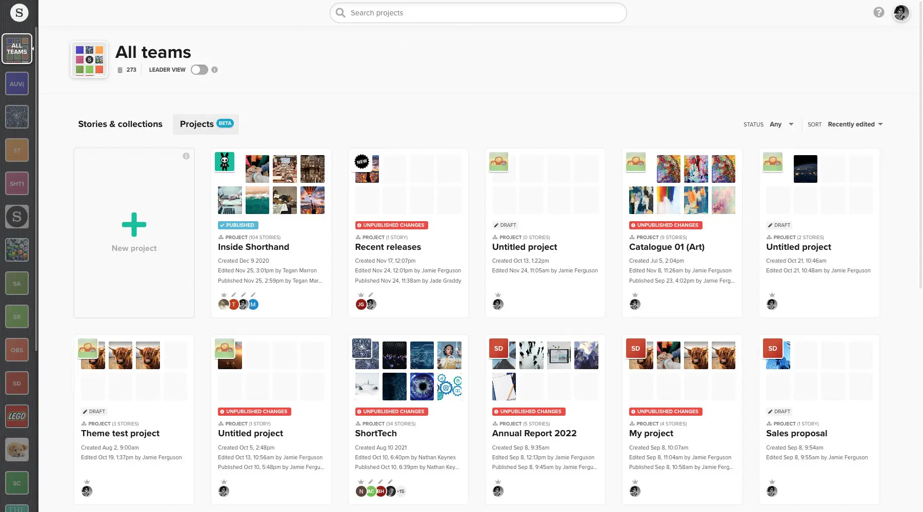 The Shorthand project dashboard