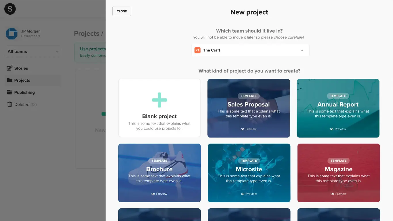 Final mockup of the story dashboard